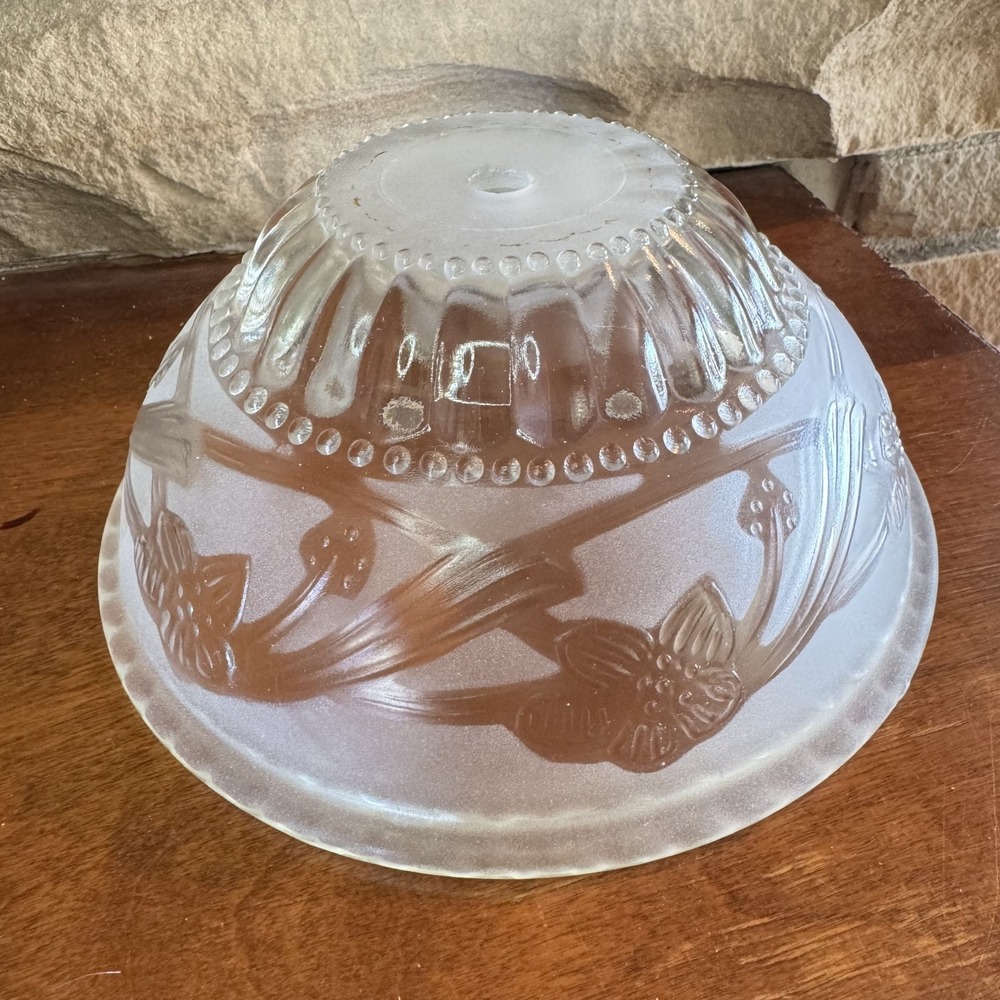 1930's Art Deco Clear & Frosted Floral Glass Light Shade Ceiling Fixture 7 3/4"